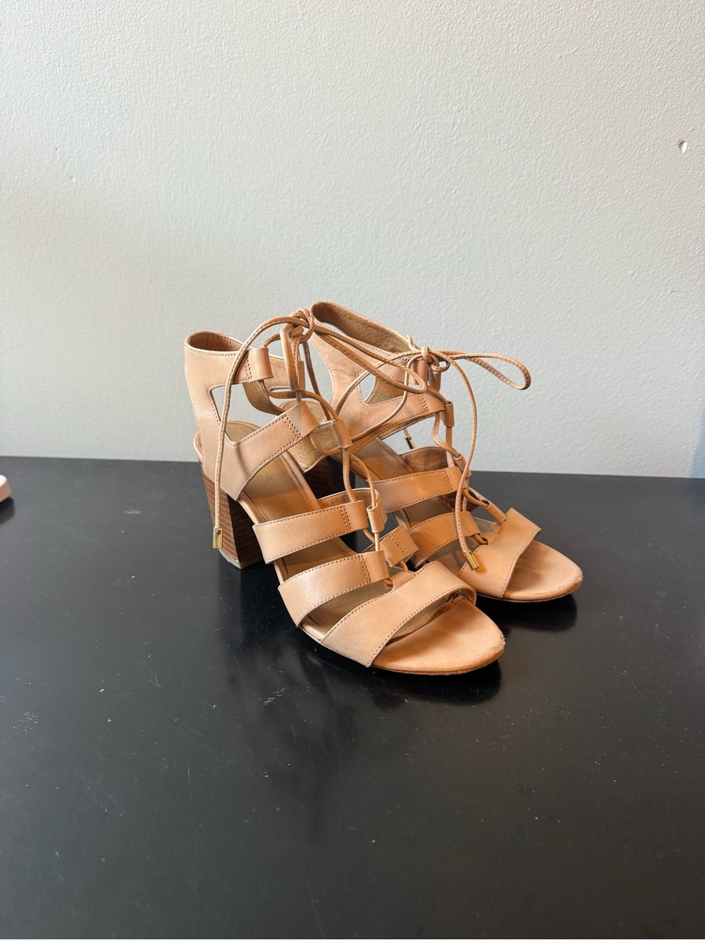 Coach Tan Lace-Up Strappy Block Heel Sandals